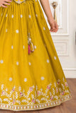 Mustard Sequins Work With Embroidered Lehenga Choli For Girls