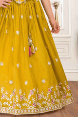 Mustard Sequins Work With Embroidered Lehenga Choli For Girls