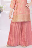 Peach Banarasi And Sequined Sharara Set For Girls
