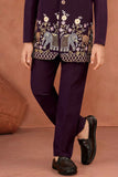 Royal Maroon Jhodhpuri Suit With Zari Embroidery For Boys