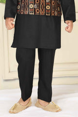 Black Kurta With Embroidery Bandi For Boys