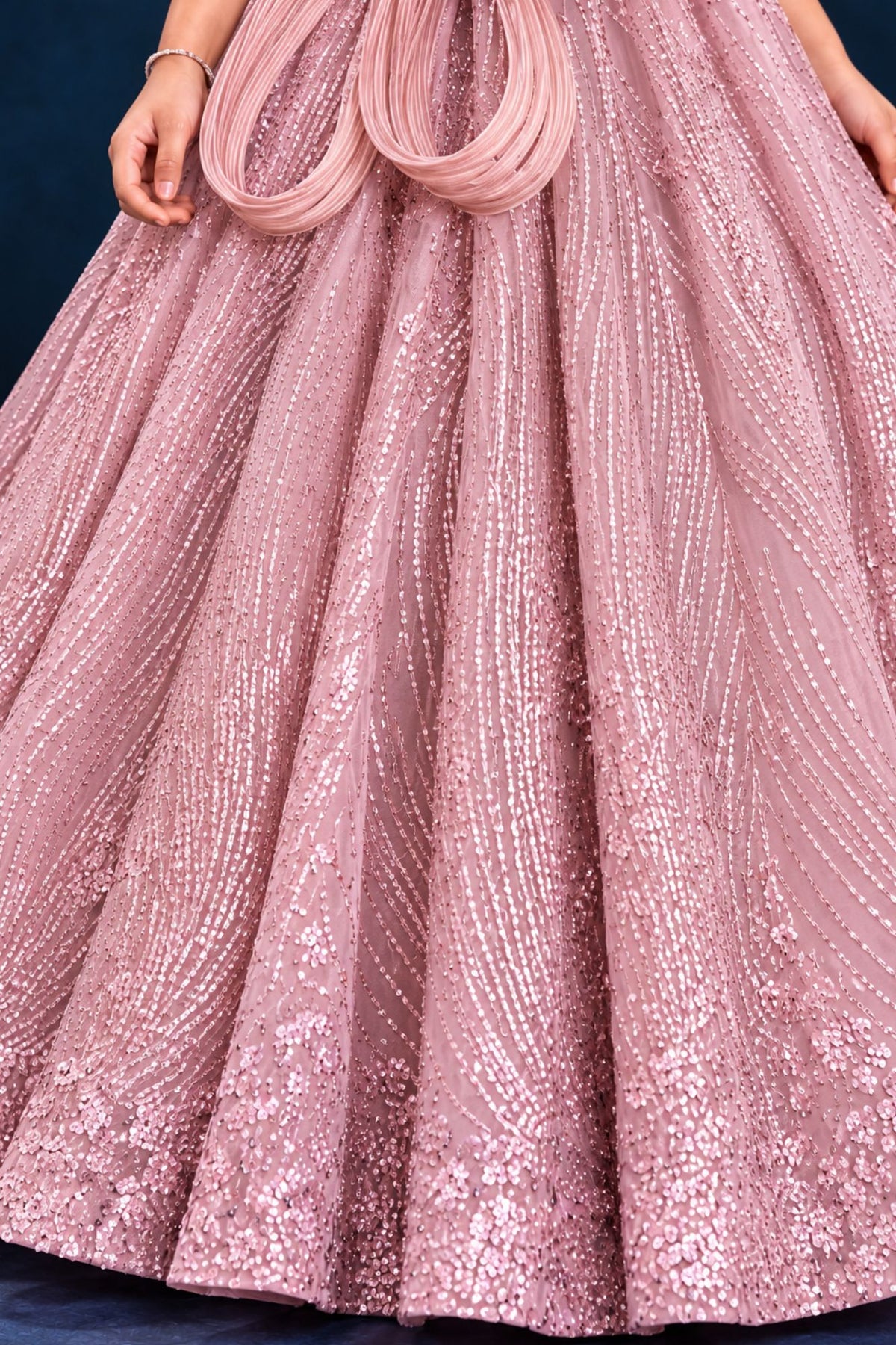 Girls Blush Pink Sequin Bow Party Wear Gown