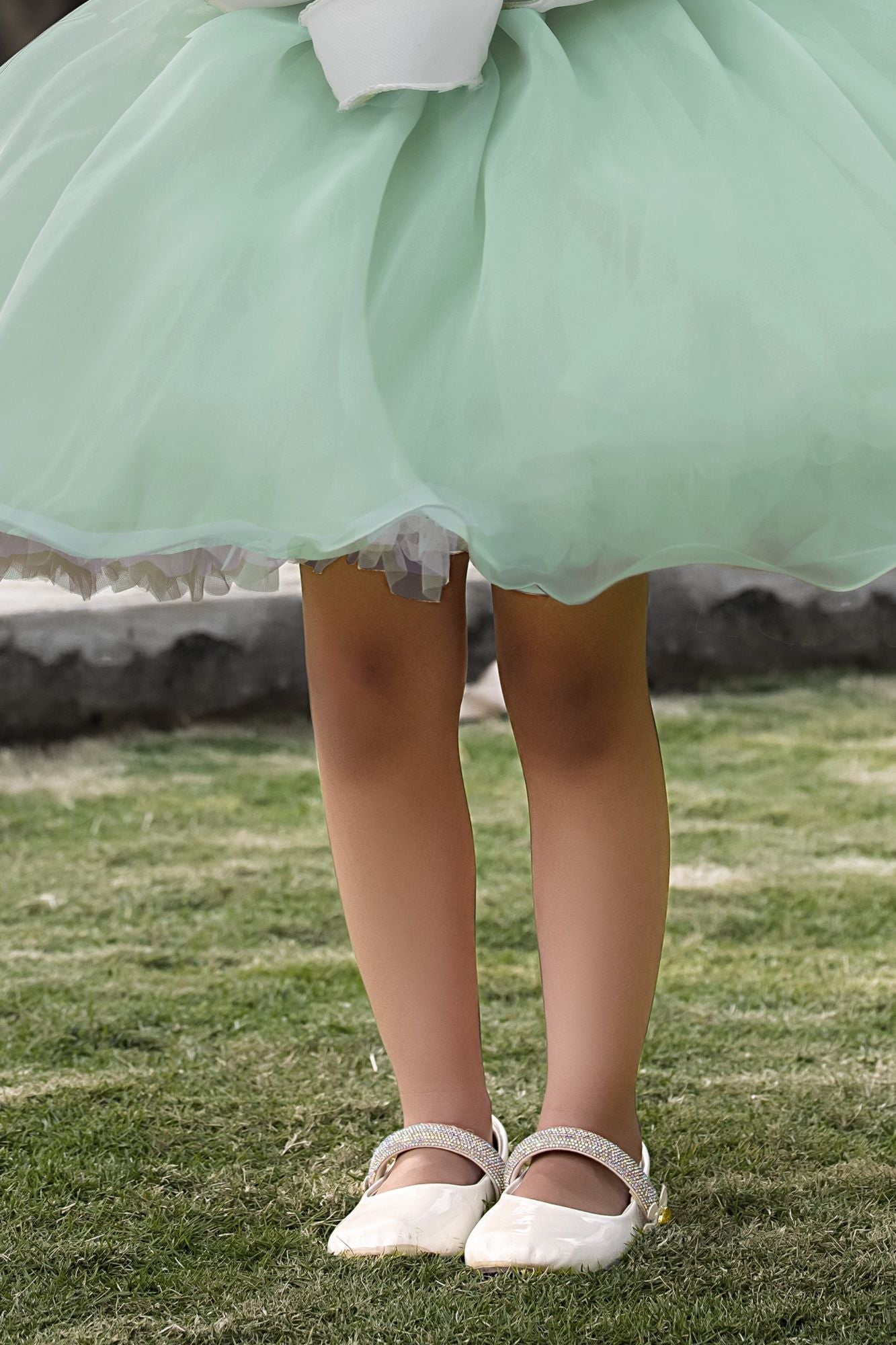 Girls Mint Green Floral Applique Party Dress