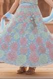 Sky Blue Floral Embroidered Lehenga Choli Set With Dupatta For Girls