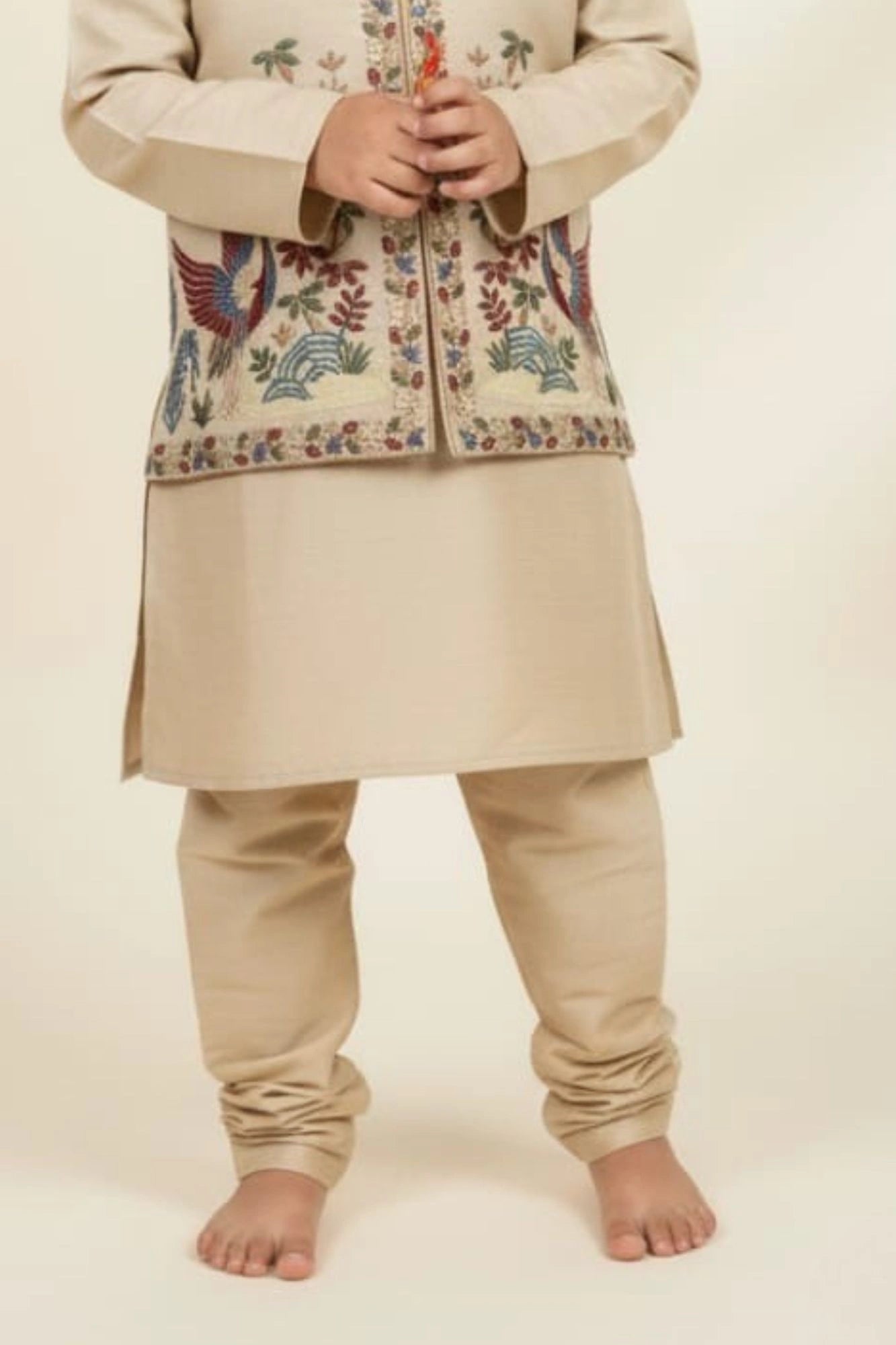 Beige Multicolor Embroidered Kurta Set For Boys
