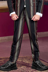 Classic Black And Maroon Vertical Striped Blazer Set For Boys