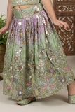 Sage Green Floral Embroidered Lehenga Choli For Girls