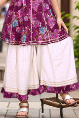 Wine Floral Printed Ethnic Sharara Set For Girls