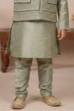 Pista Green Embroidered Kurta Pajama Set with Ethnic Jacket for Boys