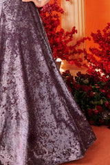 Purple Velvet Charm One-Shoulder Embroidered Gown For Girls