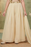 Girls Cream Sequin Halter Crop Top with Palazzo Set