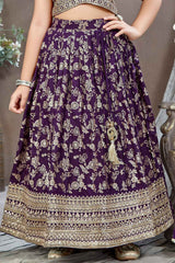 Violet Sequins Work And Zari Embroidered Lehenga Choli For Girls