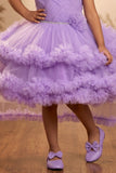 Purple Sleeveless Stone Work And Floral Embellished Tail Back Frock For Girls