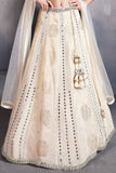 Cream Mirror Work And Embroidered With Bead Work Lehenga Choli For Girls