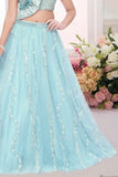 Ice Blue Sequin Lehenga Choli With Ruffle For Girls
