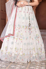 Elegant White Sequin Lehenga Choli Set With Dupatta For Girls