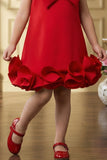 Girls Red Party Dress with Statement Bow And Ruffle Hemline