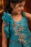 Girls Teal Blue Sequin Embellished Draped Sharara Set
