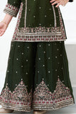 Dark Green Embroidered Kurti with Flared Palazzo Set For Girls