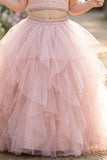 Blush Pink Floral Ruffle Lehenga Choli For Girls
