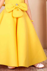 Lemon Yellow Sleeveless And Floral Embellishment Gown For Girls