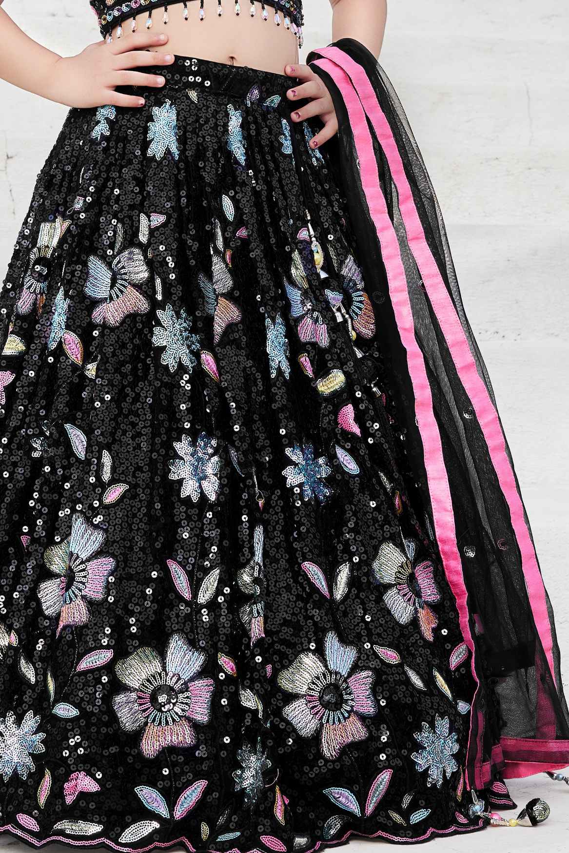 Black Sequins Work And Bead Work Lehenga Choli For Girls