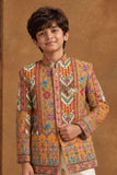 Multicolor Sequin Embroidered Sherwani Set With Pants For Boys