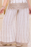 Cream Designer Embroidered Palazzo Set For Girls