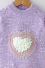 Purple Pullover With Heart Embroidery For Girls