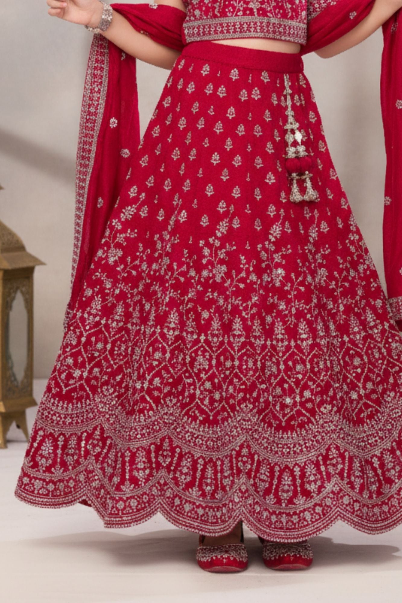 Rani Pink Embroidered Lehenga Choli Set with Dupatta For Girls