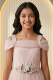 Girls Blush Peach Off Shoulder High Low Party Frock