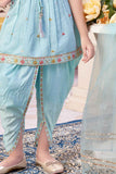 Blue Sleeveless With Sequins Embroidered Dhoti Set For Girls