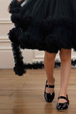Black Net Party Wear Tailback Frock Embellished With Bow For Girls - Lagorii Kids