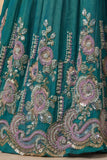 Girls Rama Green Embroidered Lehenga Choli Set with Dupatta