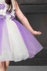 Purple Double Shaded Frock Embellished With 3D Flowers For Girls