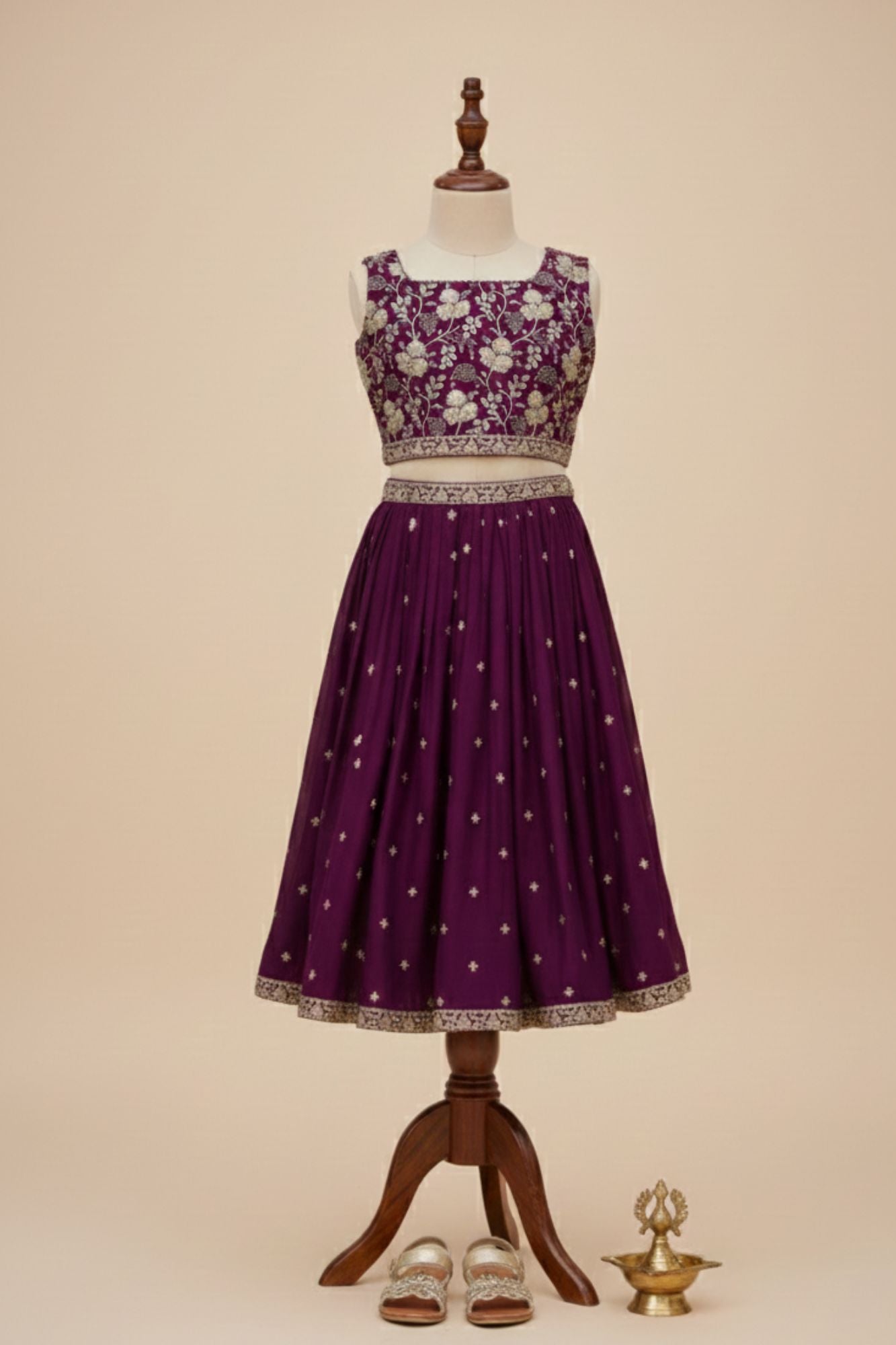Premium Wine Embroidered Lehenga Choli with Dupatta For Girls