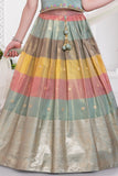 Mint Green Color Block Lehenga Choli with Dupatta for Girls