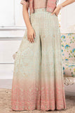 Pink And Mint Green Half Sleeves And Sequin Embroidered Palazzo Set For Girls