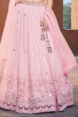 Pink Sequin And Embroidered Lehenga Choli Set For Girls