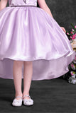 Lavender High-Low Party Wear Frock with Sequin Bow For Girls