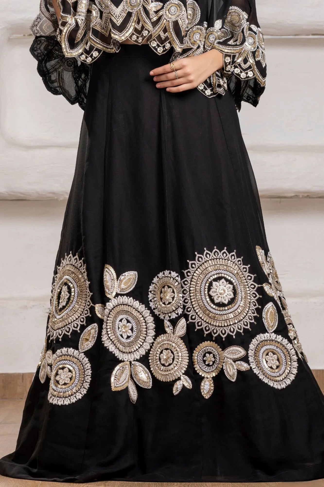 Designer Black Lehenga Choli with Embroidered Cape For Girls