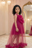 Rani Pink Party Frock with Oversized Floral Appliqué For Girls