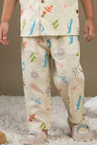 Off White Printed Night Suit Set For Boys