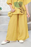 Mustard Yellow Floral Printed Palazzo Set With Matching Bag For Girls