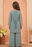 Powder Blue  Designer Wear Palazzo Set with Heavy Embroidery