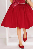 Cherry Red Party Frock With Sequin Bow And 3D Flower Detail For Girls