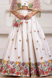 Elegant White Floral Embroidered Lehenga Choli With Embroidered Cape For Girls