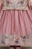 Girls Dusty Pink Embroidered Top with Flared Lehenga Set