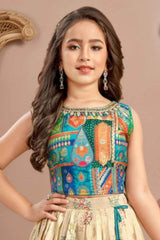 Multicolor Banarasi Silk Pattu Pavadai With Stone Work For Girls