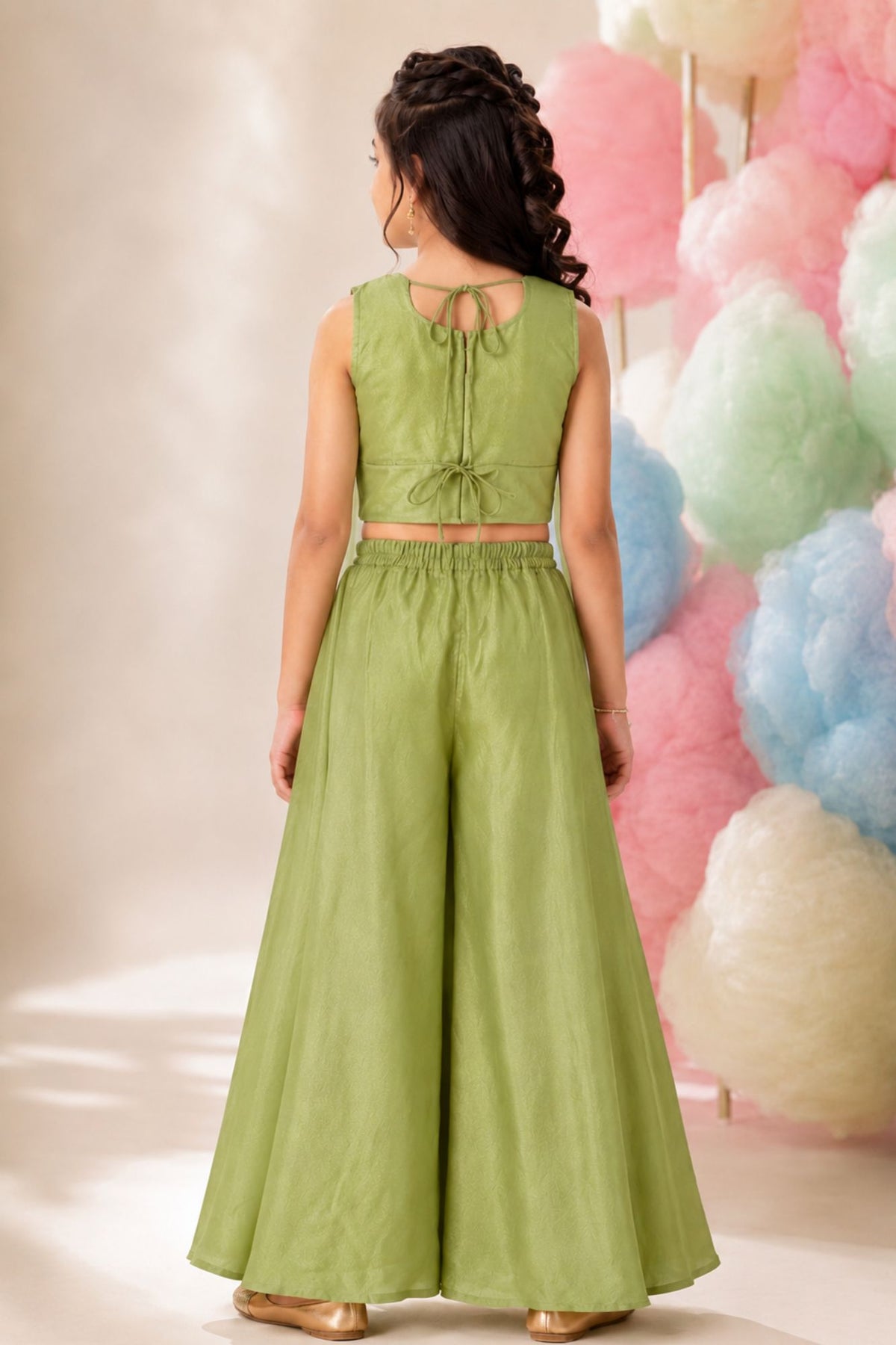 Elegant Pista Embroidered Palazzo Set with Dupatta